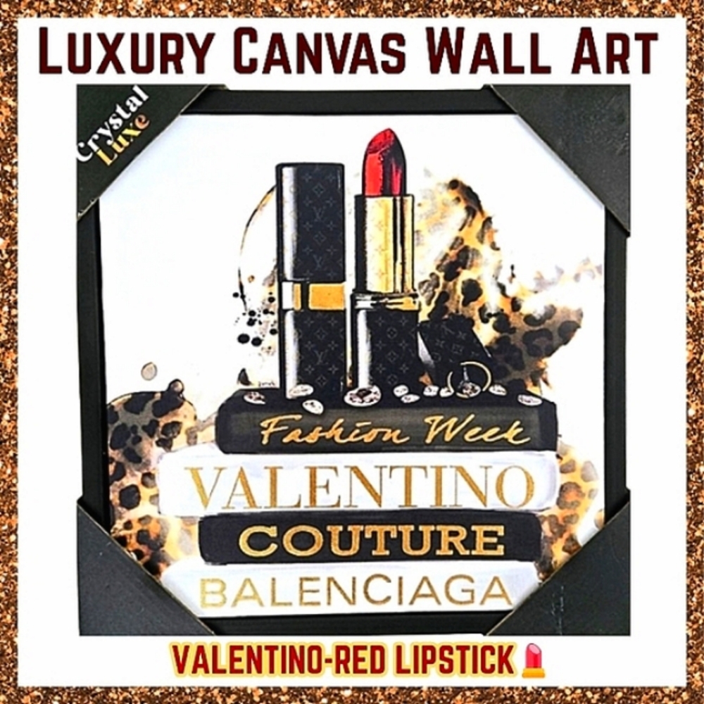 Crystal Lux Canvas Wall Art Valentino Lipstick Red Modern Interior Decor